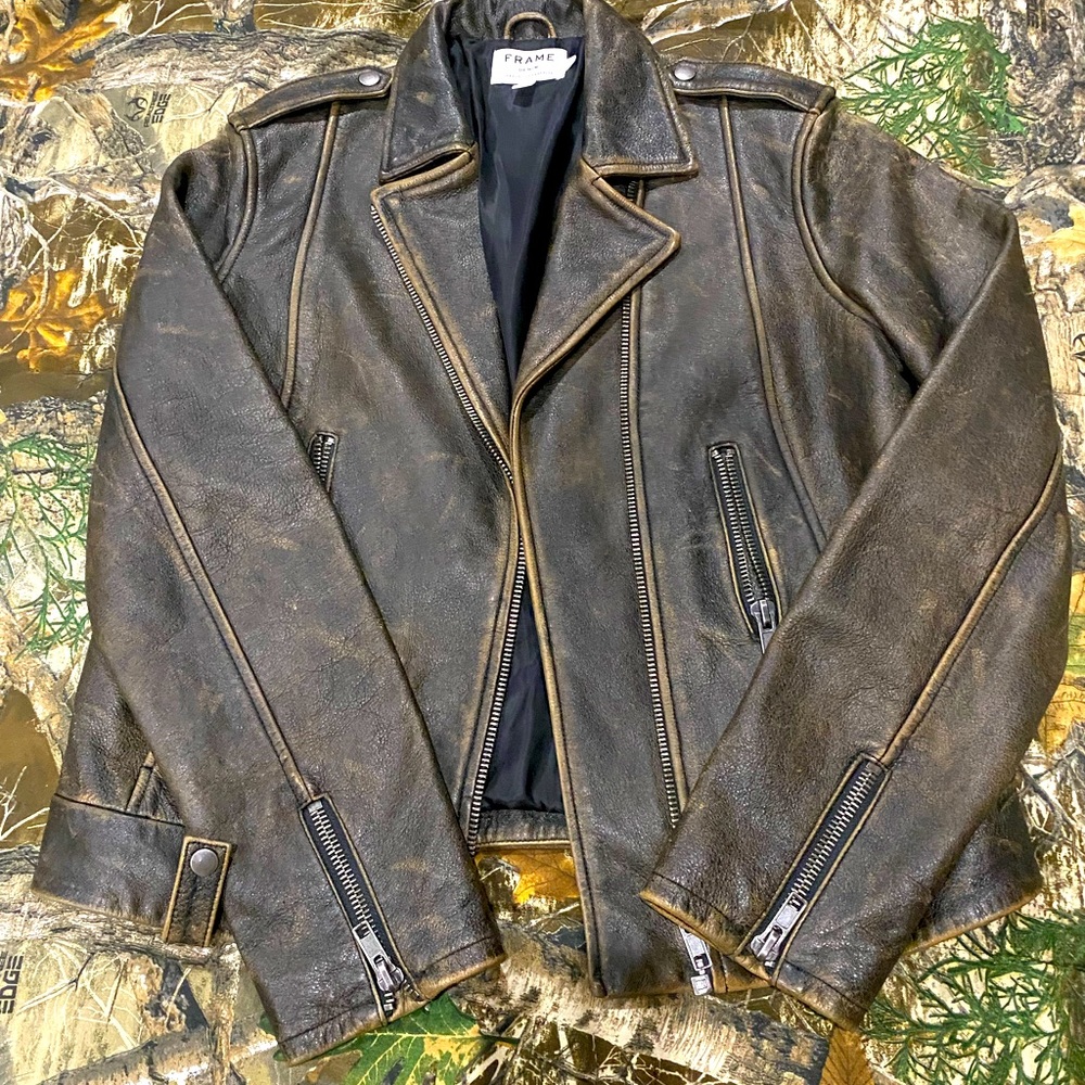 Frame Denim Brown Leather Jacket women’s size M NWT